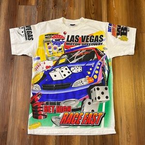 Las Vegas Speedway T-shirt Casino Dice AOP Car Racing Large Tee Shirt Allover L